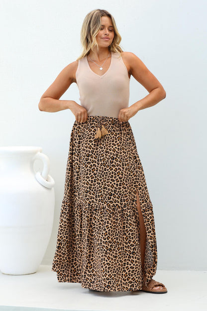 Mia Maxi Skirt - High Waisted Skirt with Front Splits in Cecilia Print