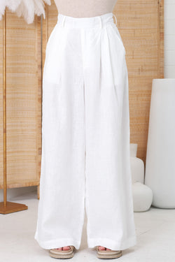 Sparrow Pants - High Waisted Linen Wide Leg Culottes in White