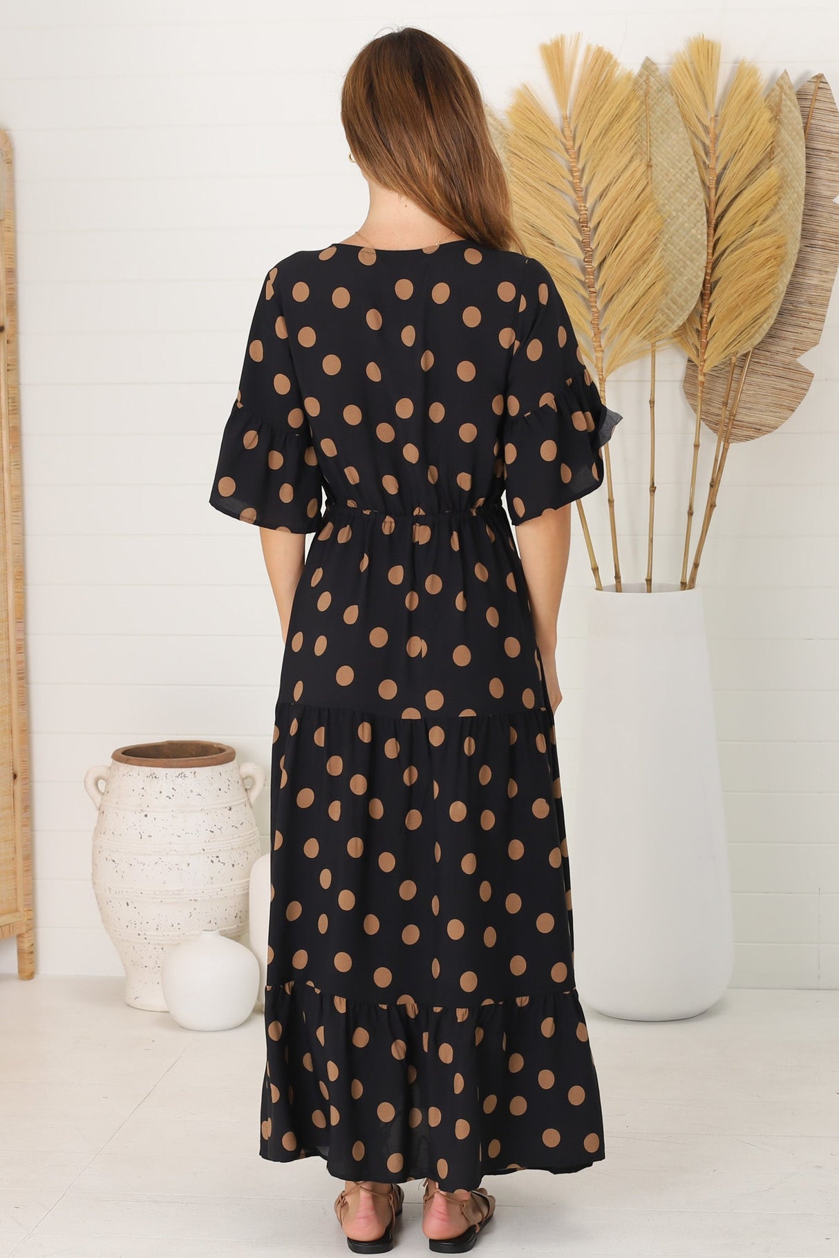 Rae Maxi Dress - Buttoned Bodice Pull Waist A Line Dress in Mahony Print