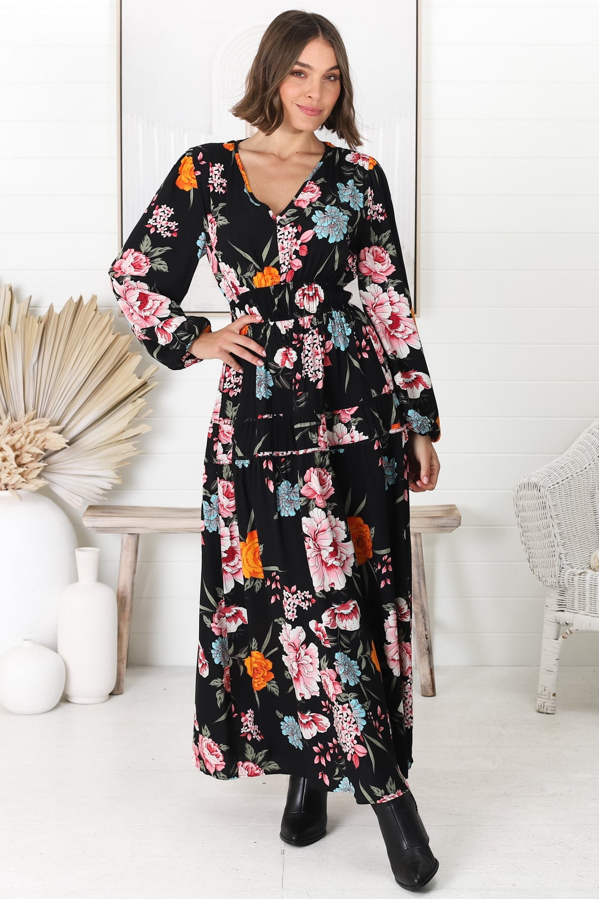 Elza Maxi Dress - A line dress with Balloon Sleeves in our Lena Print