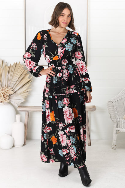 Elza Maxi Dress - A line dress with Balloon Sleeves in our Lena Print
