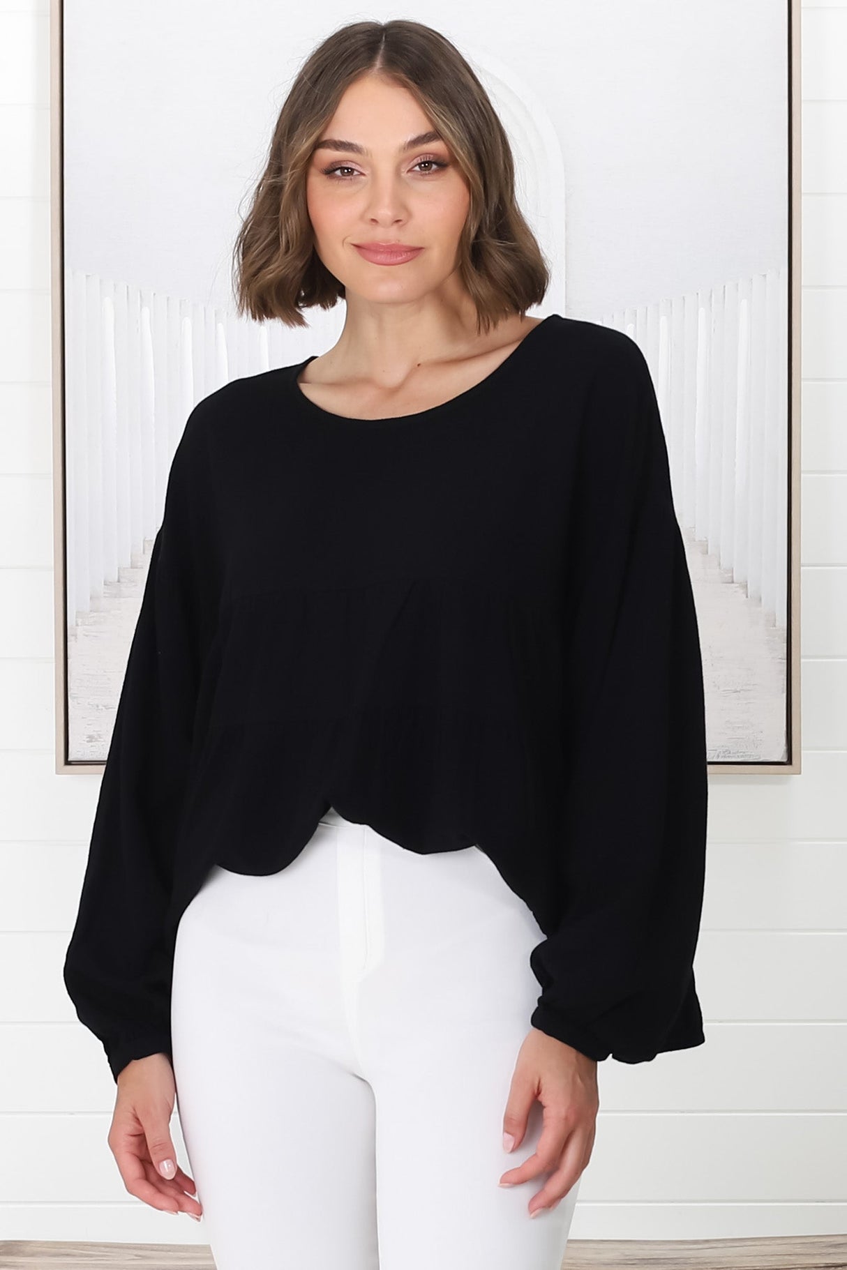 Gabby Top - Tiered Linen Top in Black