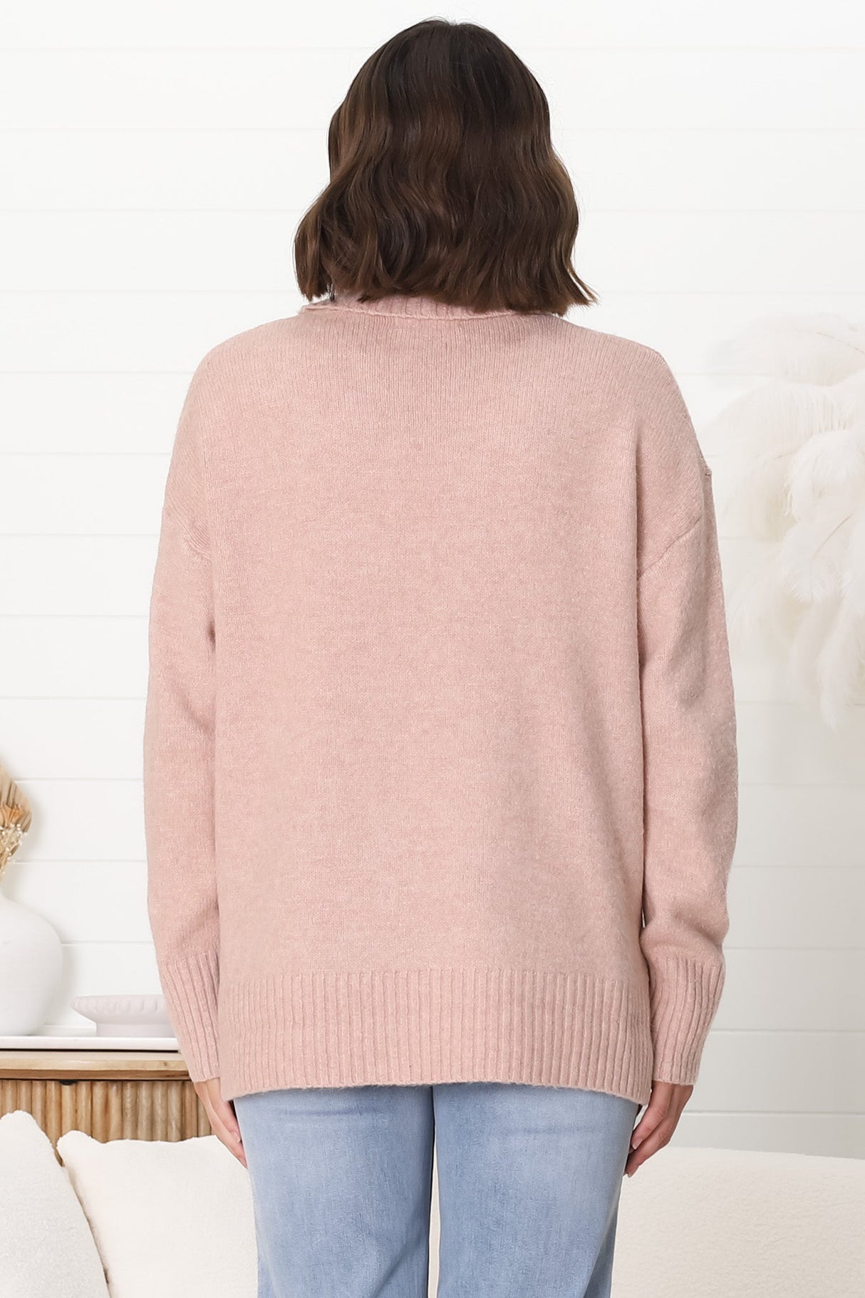 Trilly Jumper - Turtle Neck Realxed Jumper Step Hemline in Pink Marle