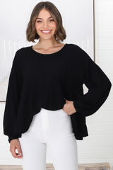 Gabby Top - Tiered Linen Top in Black