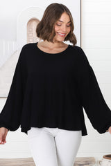 Gabby Top - Tiered Linen Top in Black