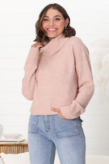 Trilly Jumper - Turtle Neck Realxed Jumper Step Hemline in Pink Marle