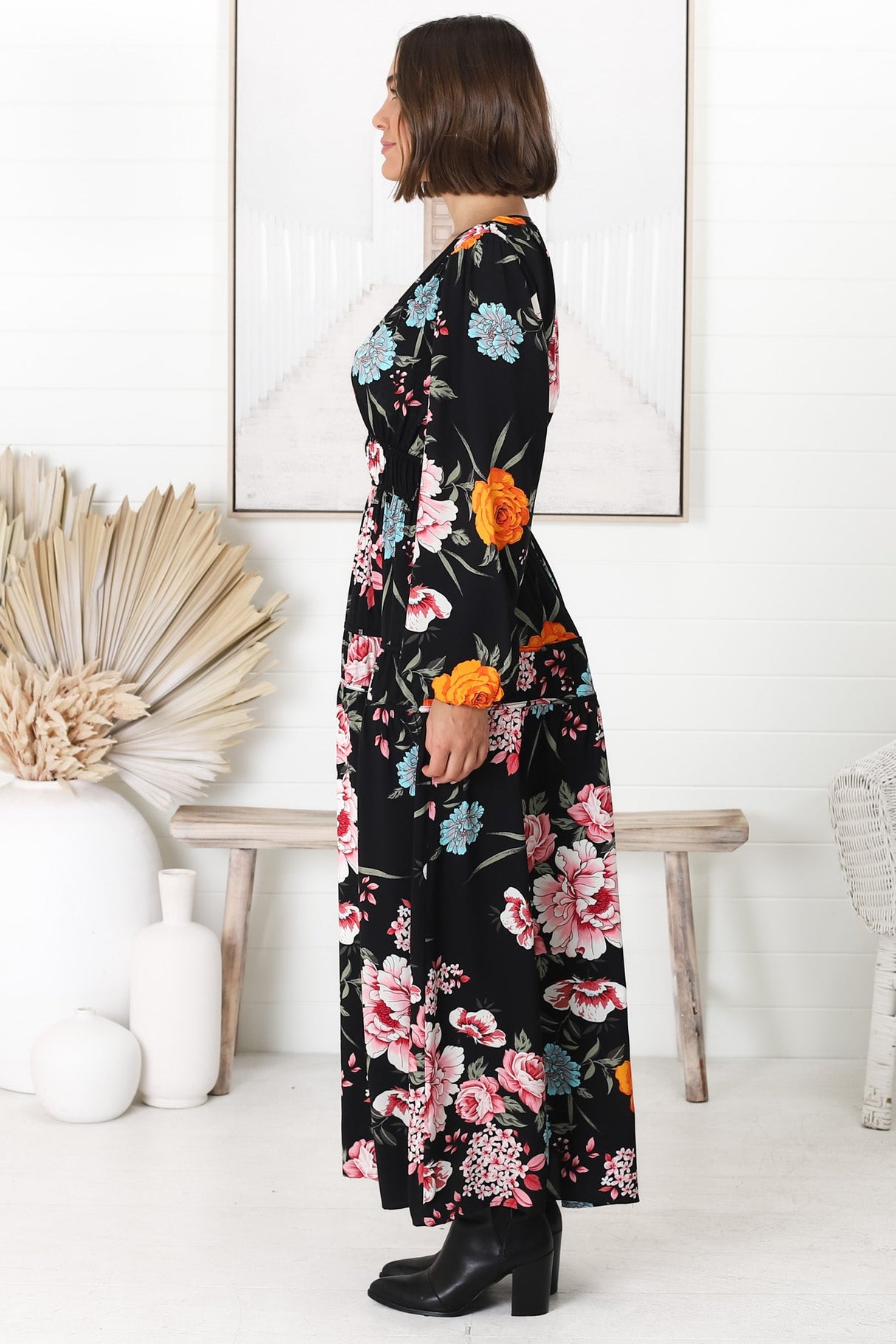 Elza Maxi Dress - A line dress with Balloon Sleeves in our Lena Print