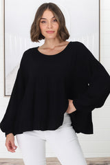 Gabby Top - Tiered Linen Top in Black