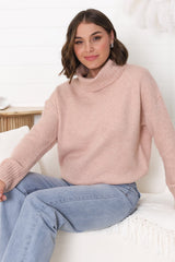 Trilly Jumper - Turtle Neck Realxed Jumper Step Hemline in Pink Marle