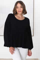 Gabby Top - Tiered Linen Top in Black