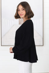 Gabby Top - Tiered Linen Top in Black