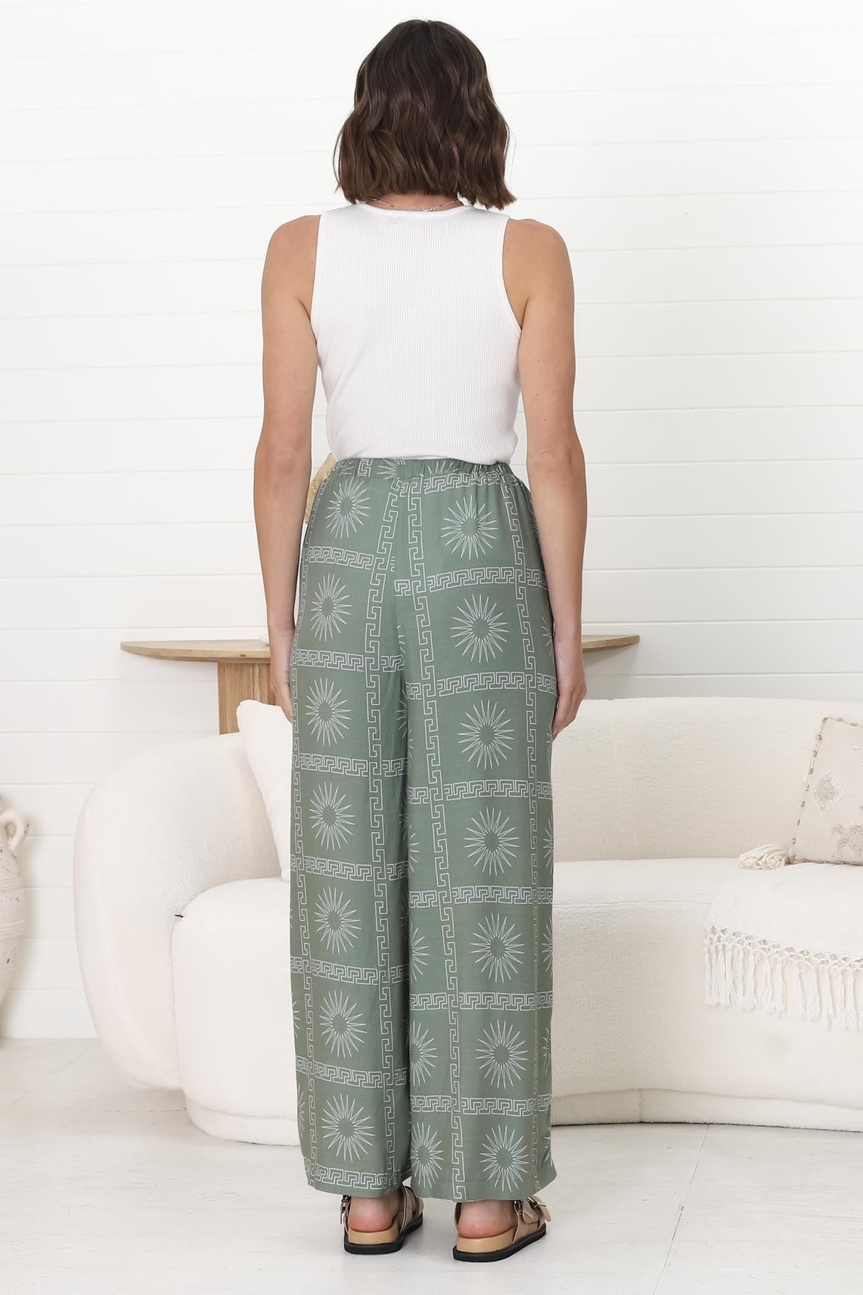 Mahina Pants - High Waisted Straight Leg Pants Astra Print in Green