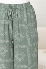 Mahina Pants - High Waisted Straight Leg Pants Astra Print in Green