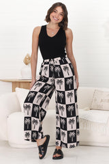 Mahina Pants - High Waisted Straight Leg Pants Nohea Print in Black