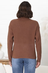 Laney Knit Top - Ribbed Crew Neck Knit Top in Brown