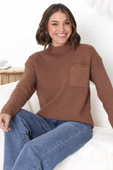 Laney Knit Top - Ribbed Crew Neck Knit Top in Brown