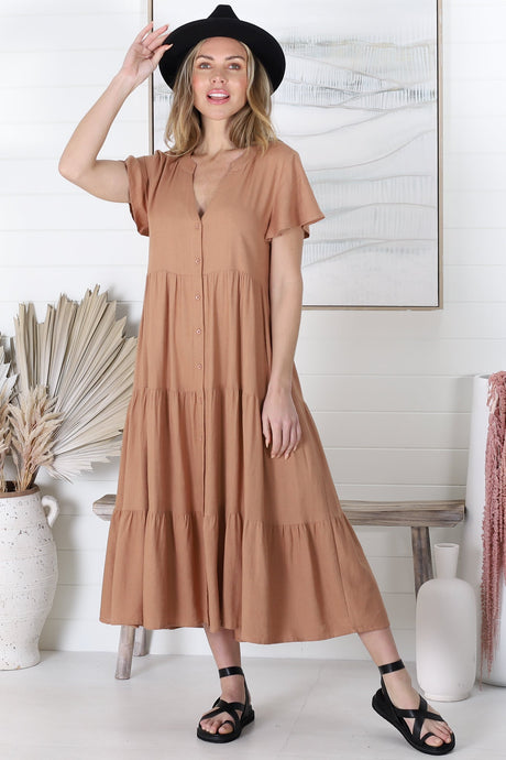 Salty Crush Milla Midi Dress - Tan