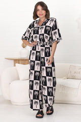 Rayane Collared Shirt and Pants Set - Nohea Print in Black