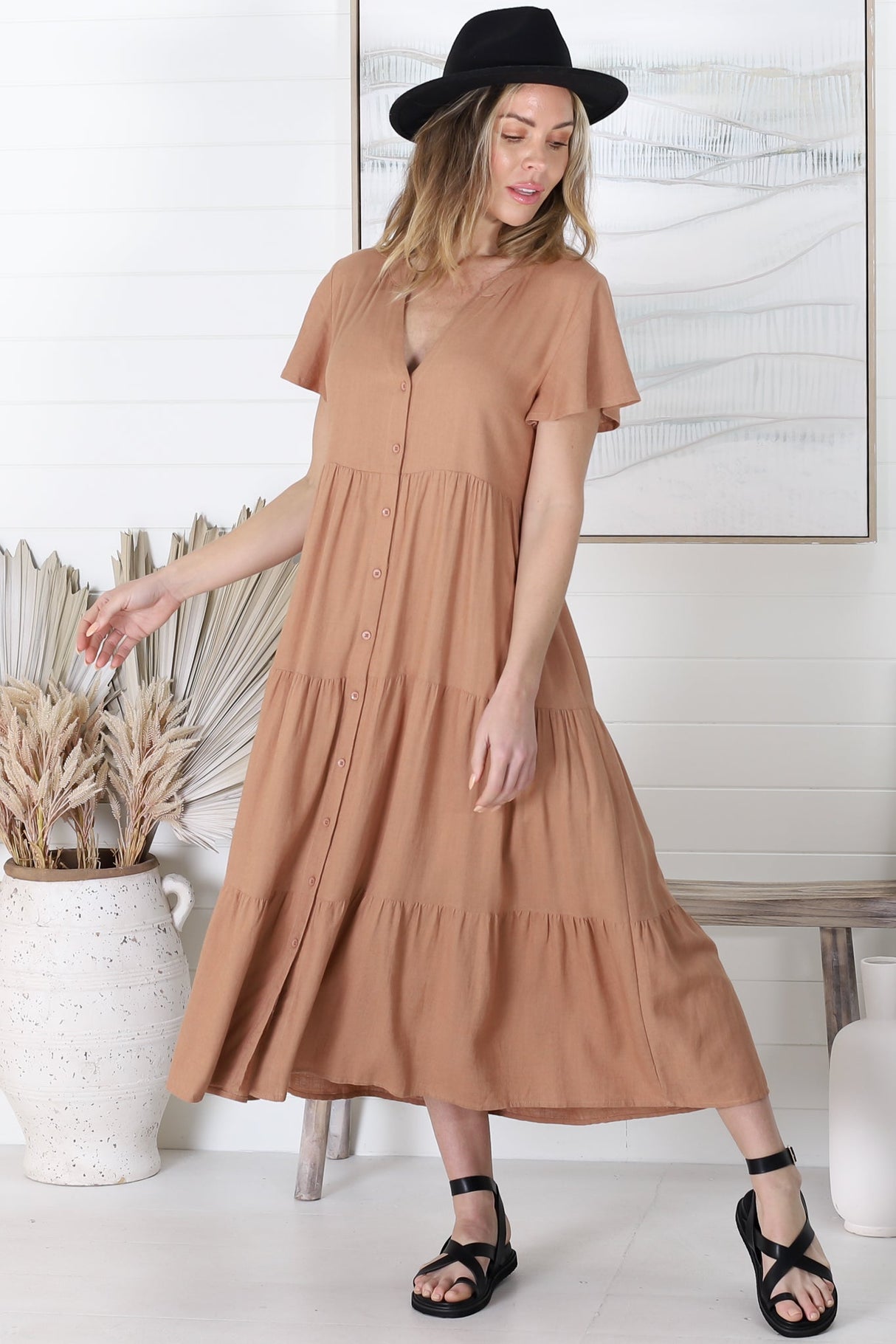 Salty Crush Milla Midi Dress - Tan