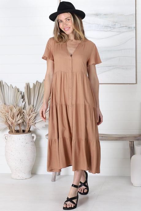 Salty Crush Milla Midi Dress - Tan