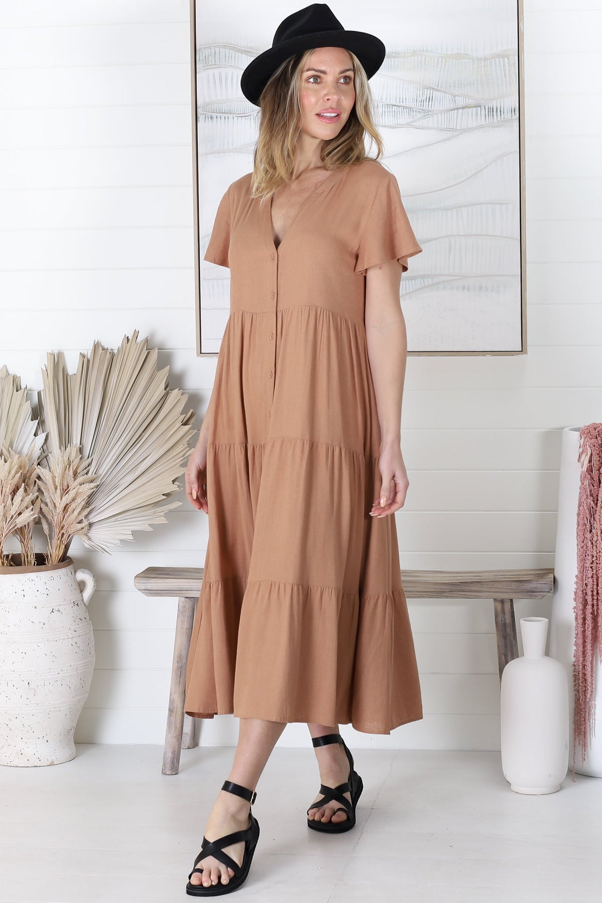 Salty Crush Milla Midi Dress - Tan