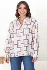 Ellie Shirt - Collared Button Down Shirt in Leo Print