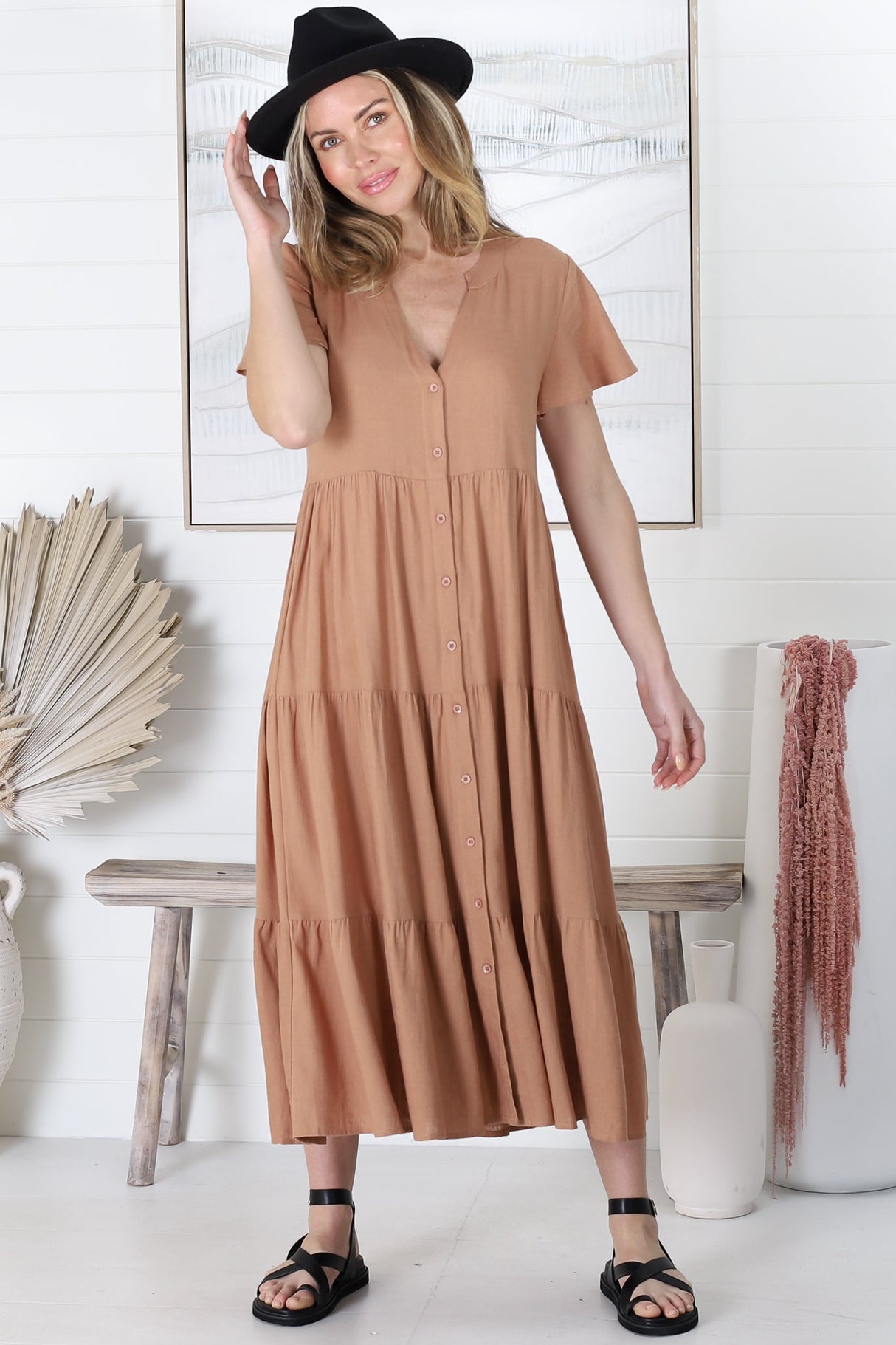 Salty Crush Milla Midi Dress - Tan