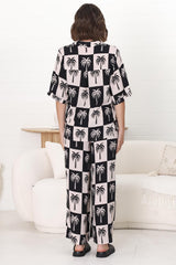 Rayane Collared Shirt and Pants Set - Nohea Print in Black