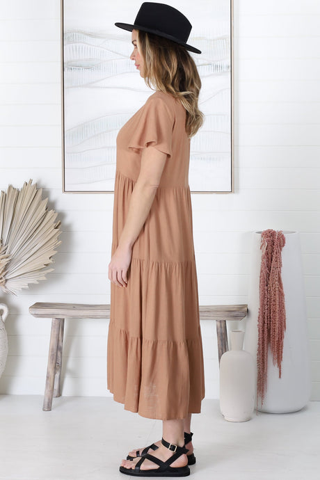 Salty Crush Milla Midi Dress - Tan