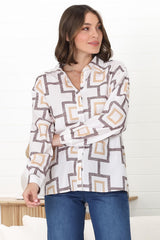 Ellie Shirt - Collared Button Down Shirt in Leo Print