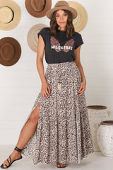 Hellen Maxi Skirt - High Waisted Skirt with Front Splits in Perrie Print