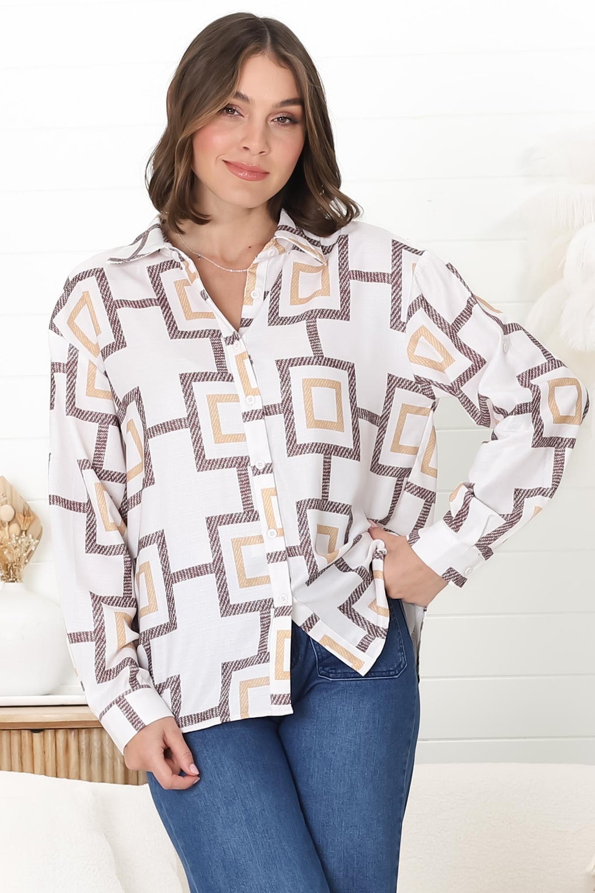 Ellie Shirt - Collared Button Down Shirt in Leo Print