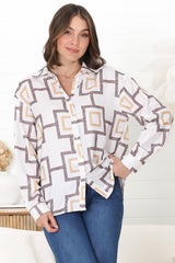 Ellie Shirt - Collared Button Down Shirt in Leo Print