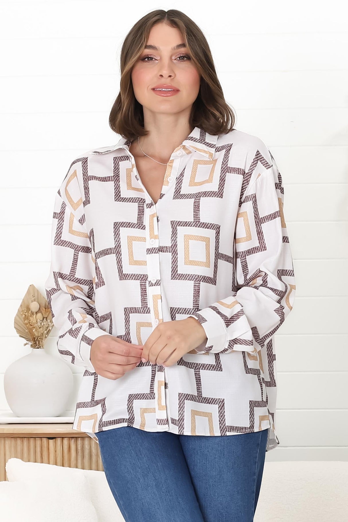 Ellie Shirt - Collared Button Down Shirt in Leo Print