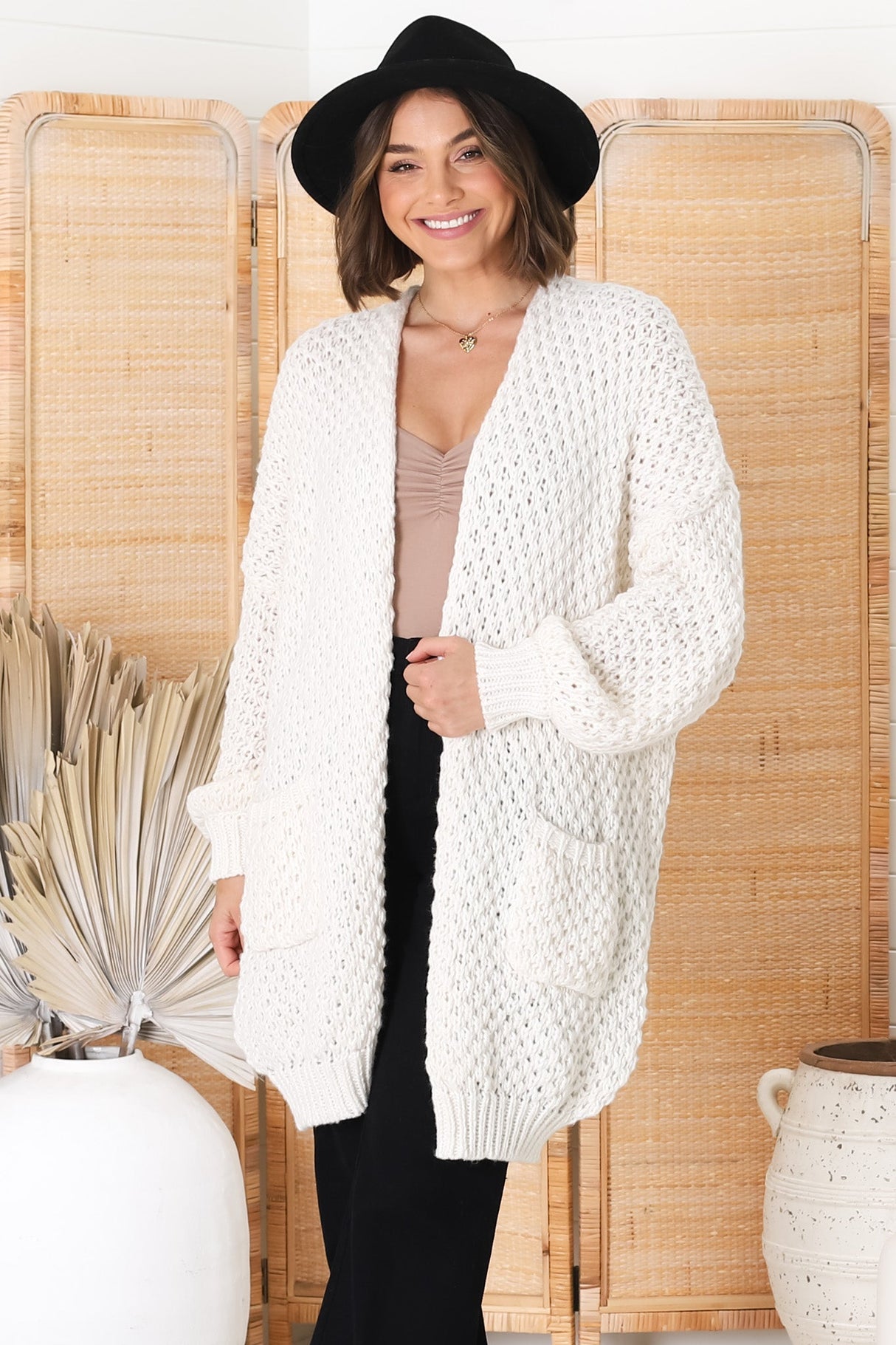 Ricki Cardigan - Open Front Chunky Knit Cardigan in Cream