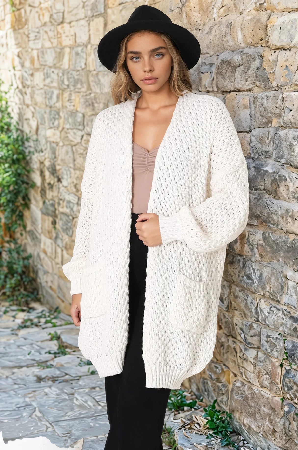 Ricki Cardigan - Open Front Chunky Knit Cardigan in Cream