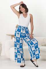 Mahina Pants - High Waisted Straight Leg Pants Nohea Print in Blue