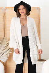 Ricki Cardigan - Open Front Chunky Knit Cardigan in Cream