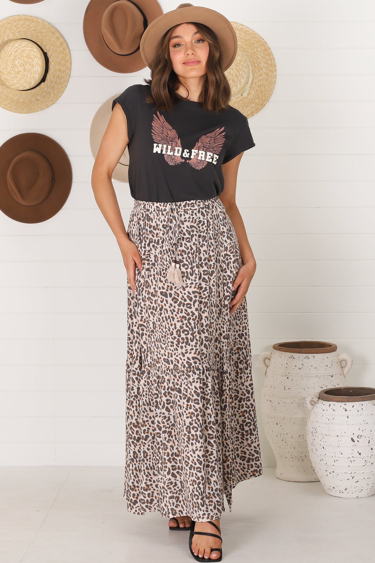 Hellen Maxi Skirt - High Waisted Skirt with Front Splits in Perrie Print