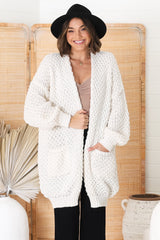 Ricki Cardigan - Open Front Chunky Knit Cardigan in Cream