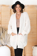 Ricki Cardigan - Open Front Chunky Knit Cardigan in Cream