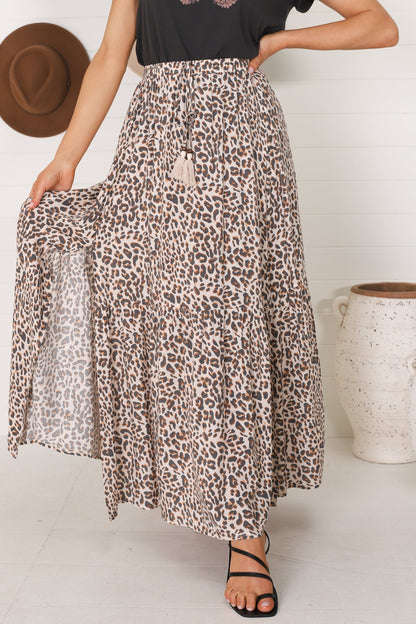 Hellen Maxi Skirt - High Waisted Skirt with Front Splits in Perrie Print