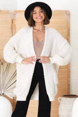 Ricki Cardigan - Open Front Chunky Knit Cardigan in Cream