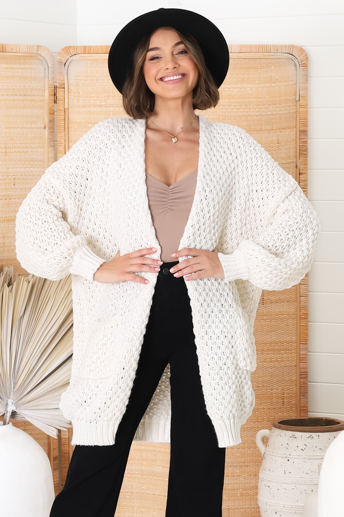 Ricki Cardigan - Open Front Chunky Knit Cardigan in Cream