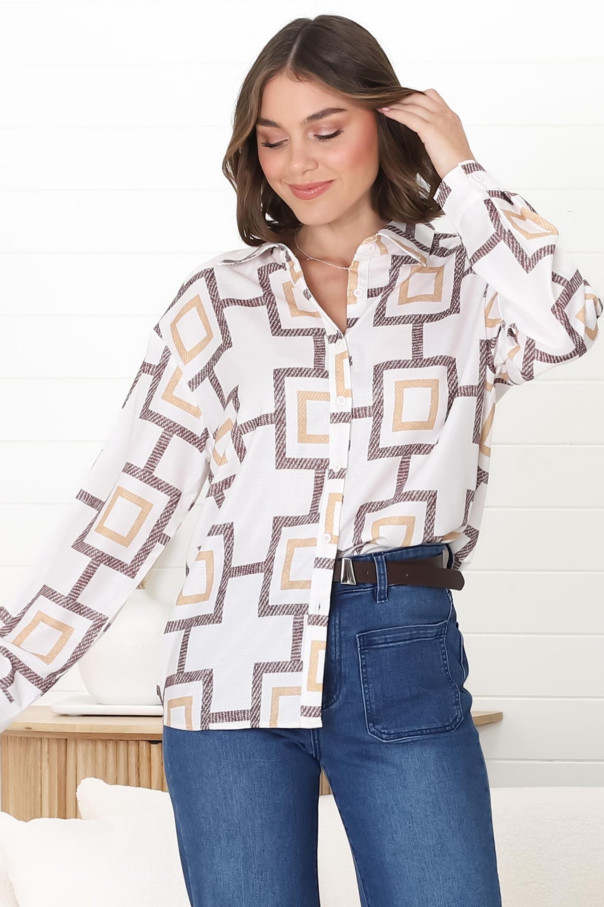 Ellie Shirt - Collared Button Down Shirt in Leo Print