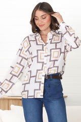 Ellie Shirt - Collared Button Down Shirt in Leo Print