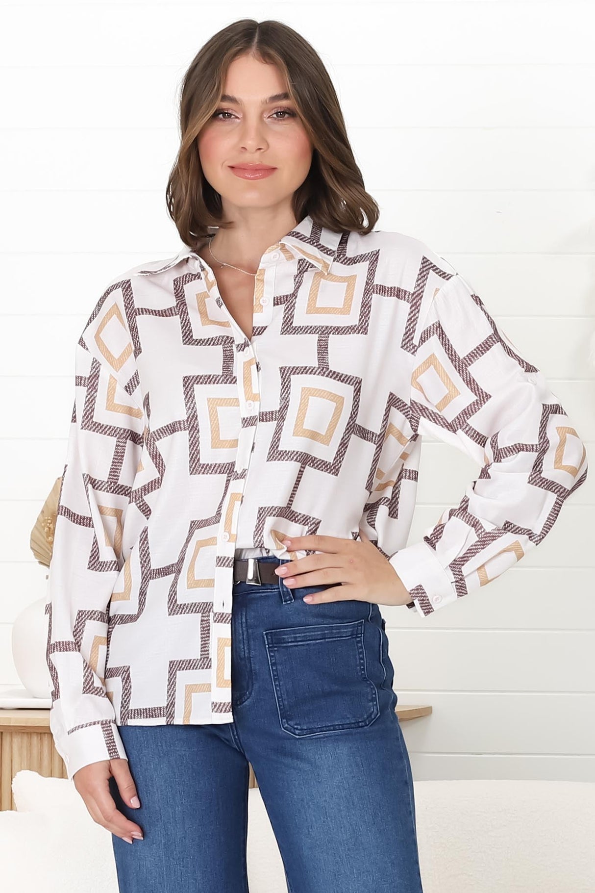 Ellie Shirt - Collared Button Down Shirt in Leo Print