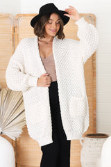 Ricki Cardigan - Open Front Chunky Knit Cardigan in Cream