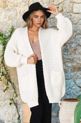 Ricki Cardigan - Open Front Chunky Knit Cardigan in Cream