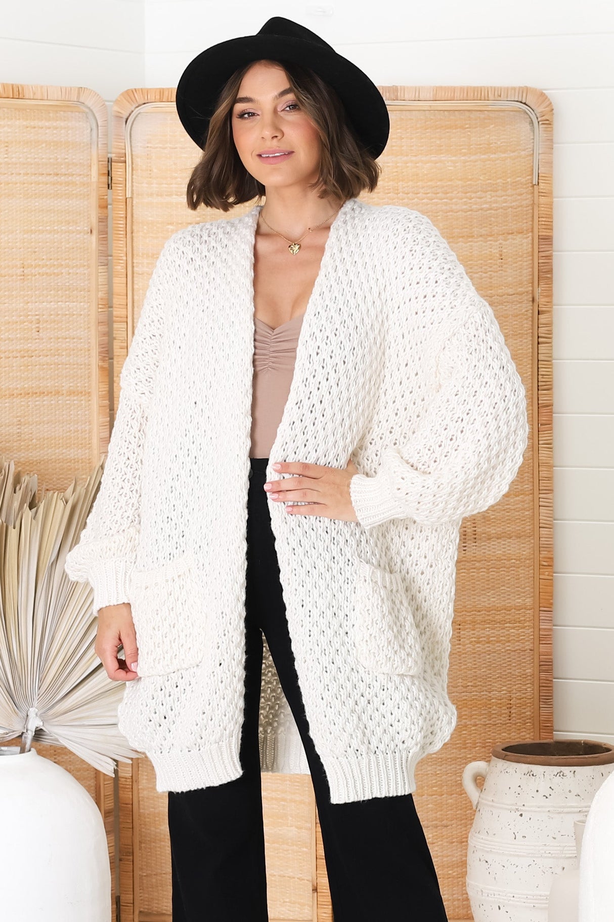 Ricki Cardigan - Open Front Chunky Knit Cardigan in Cream